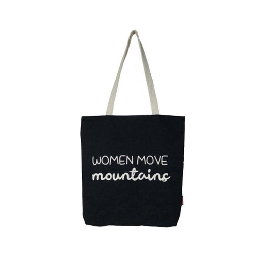 Stevige boodschappentas zwart "Women Move Mountains" Krossproducts | De online winkel voor hebbedingetjes